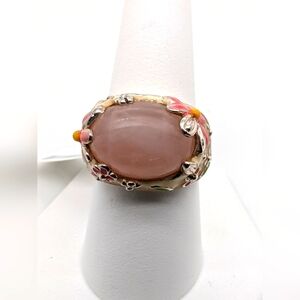David Sigal Sterling Silver Rose Quartz Enamel Ring